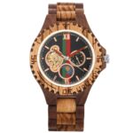 Montre En Bois Bicolore Cadran Noir Avec Accents Vert Et Rouge Et Mécanisme Visible – VerdeRosso