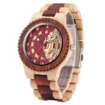 Montre En Bois Bicolore Cadran Rouge Aiguilles Lumineuses Bracelet Bois Et Rouge – RossoLume