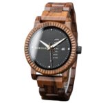 Montre En Bois Cadran Noir Jour Et Date Aiguilles Dorées – NeroData