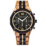 Montre En Bois Chronographe Octogonale Cadran Noir Accents Jaunes Bracelet Bois Bicolore – OttagonNero