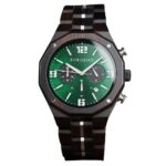 Montre En Bois Chronographe Octogonale Foncé Cadran Vert Accents Blancs Bracelet Bois Et Métal – OttagonVerde