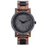 Montre En Bois Et Pierre Cadran Gris Bracelet Bois Et Acier Noir – PietraNero