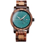Montre En Bois Foncé Cadran Vert Jour Et Date Bracelet Bois Bicolore – VerdeData